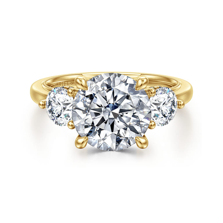 Abbi - 14K Yellow Gold Round Three Stone Diamond Engagement Ring - 1.02 ct - Shot 1