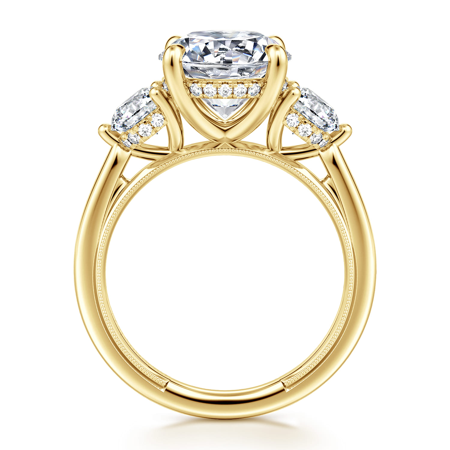 Abbi - 14K Yellow Gold Round Three Stone Diamond Engagement Ring - 1.02 ct - Shot 2