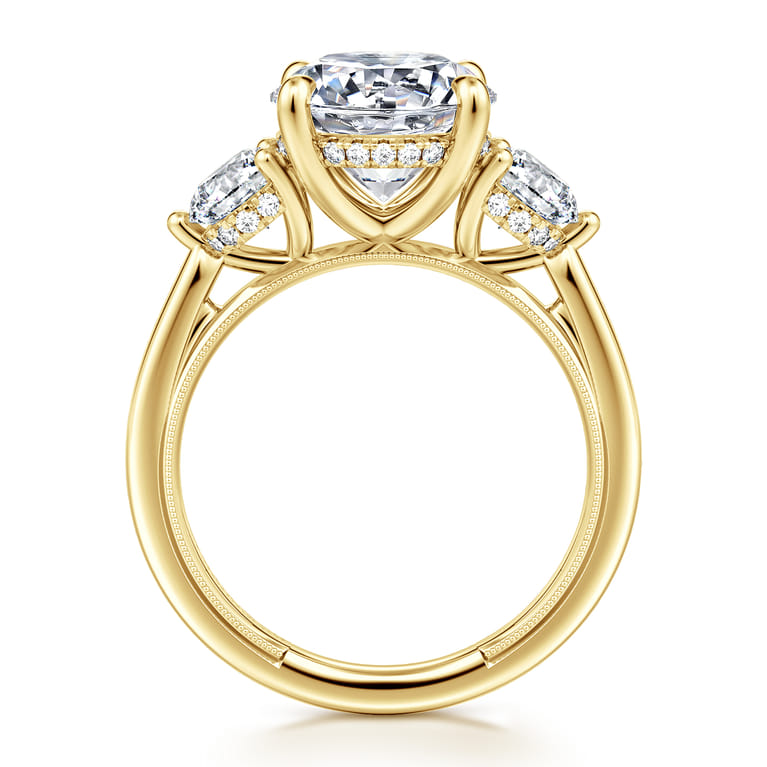 Abbi - 14K Yellow Gold Round Three Stone Diamond Engagement Ring - 1.02 ct - Shot 2