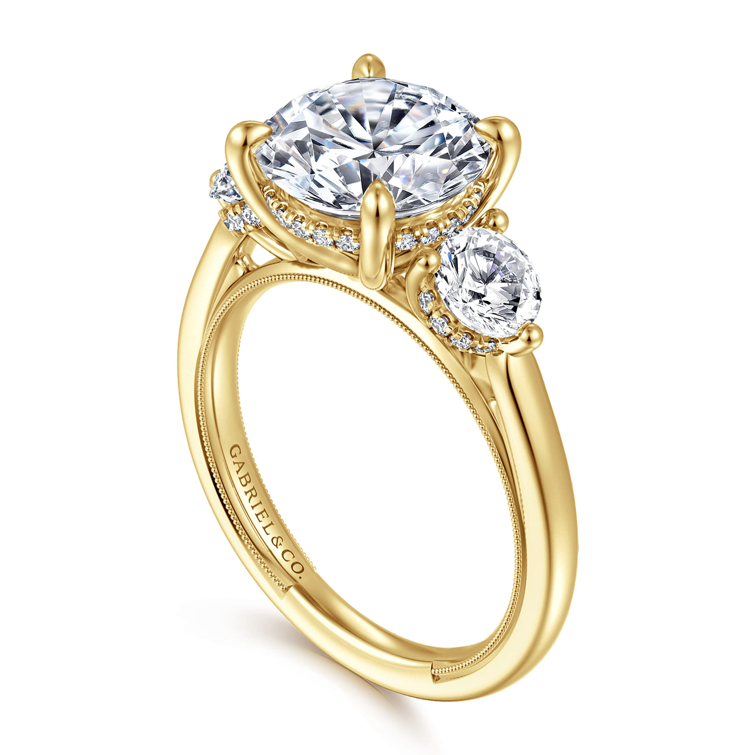 Abbi - 14K Yellow Gold Round Three Stone Diamond Engagement Ring - 1.02 ct - Shot 3