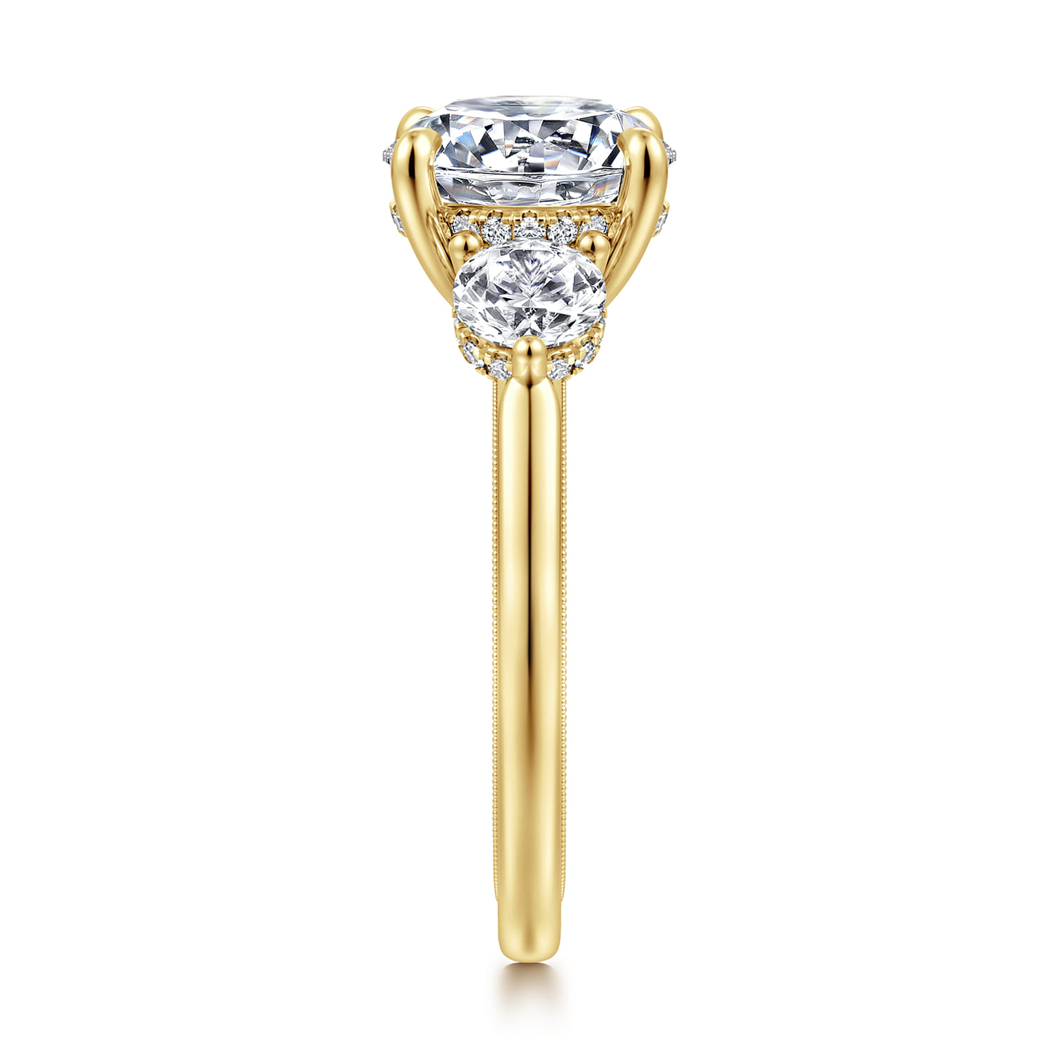 Abbi - 14K Yellow Gold Round Three Stone Diamond Engagement Ring - 1.02 ct - Shot 4