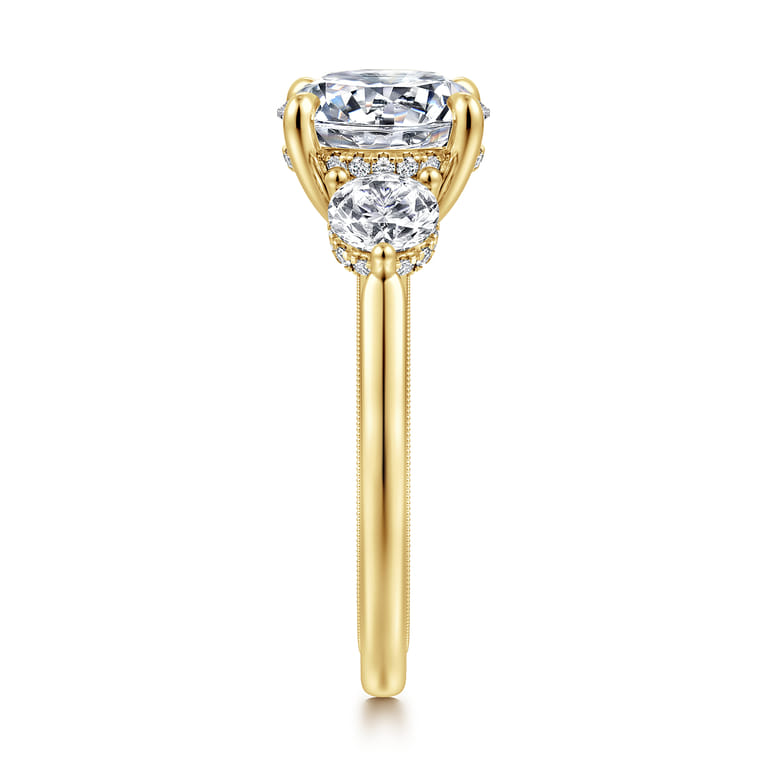 Abbi - 14K Yellow Gold Round Three Stone Diamond Engagement Ring - 1.02 ct - Shot 4