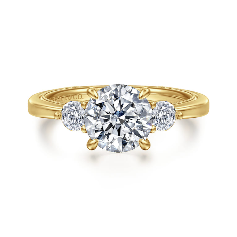 Georgia - 14K Yellow Gold Round Three Stone Diamond Engagement Ring - 0.3 ct - Shot 1