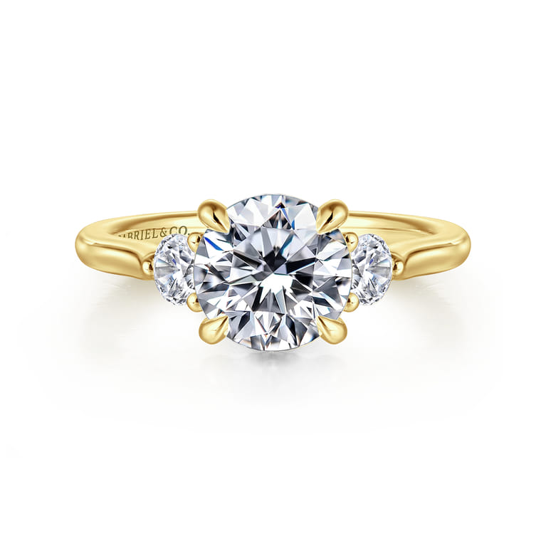 Madison - 14K Yellow Gold Round Three Stone Lotus Diamond Engagement Ring - 0.3 ct - Shot 1