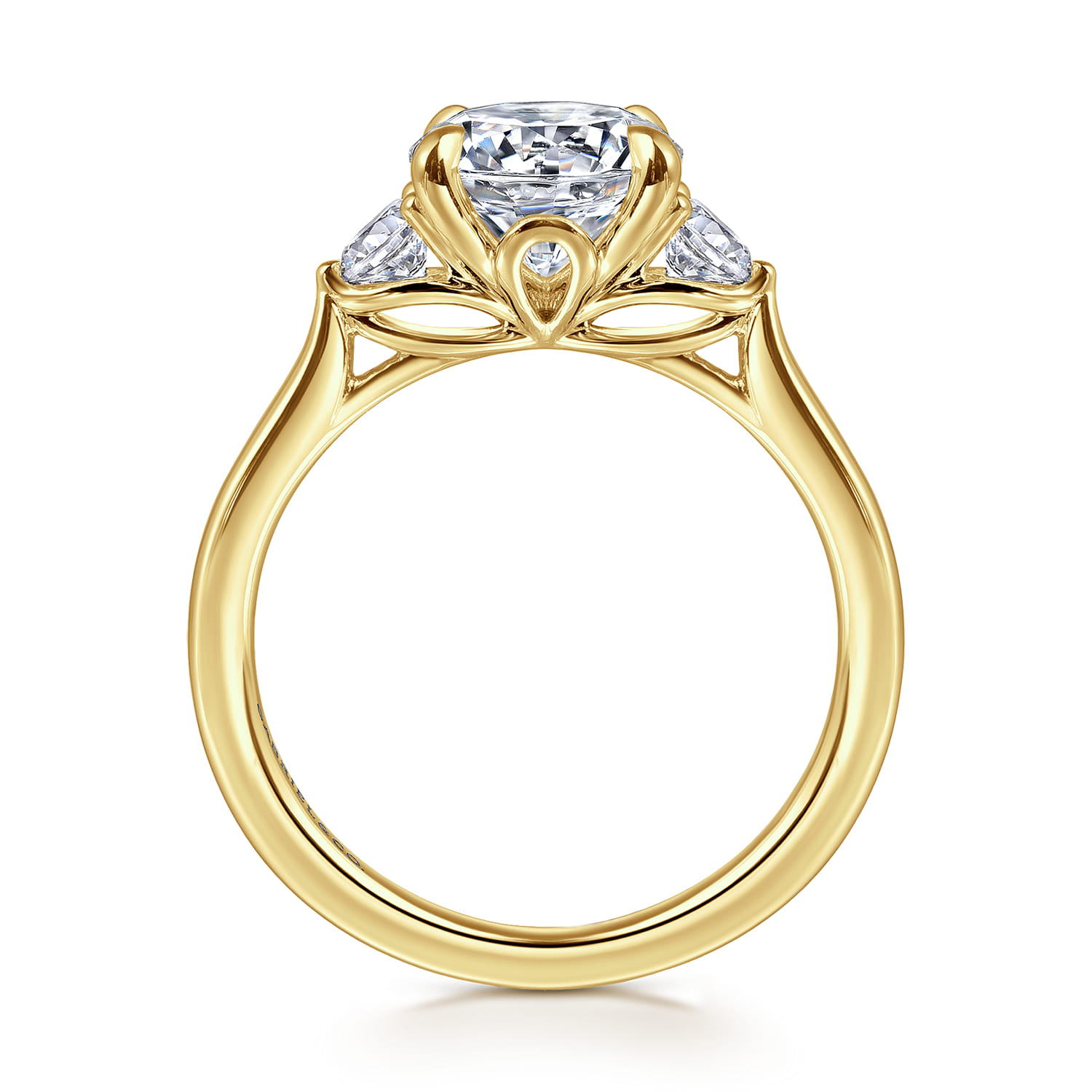 Madison - 14K Yellow Gold Round Three Stone Lotus Diamond Engagement Ring - 0.3 ct - Shot 2