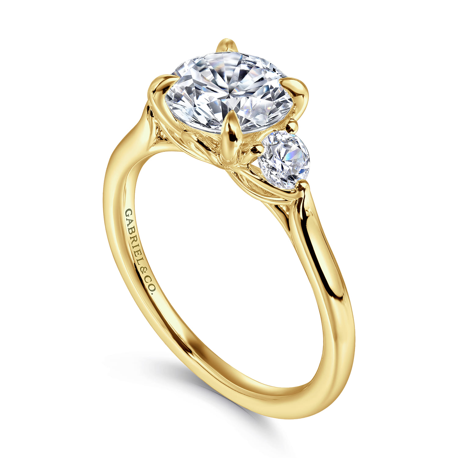 Madison - 14K Yellow Gold Round Three Stone Lotus Diamond Engagement Ring - 0.3 ct - Shot 3