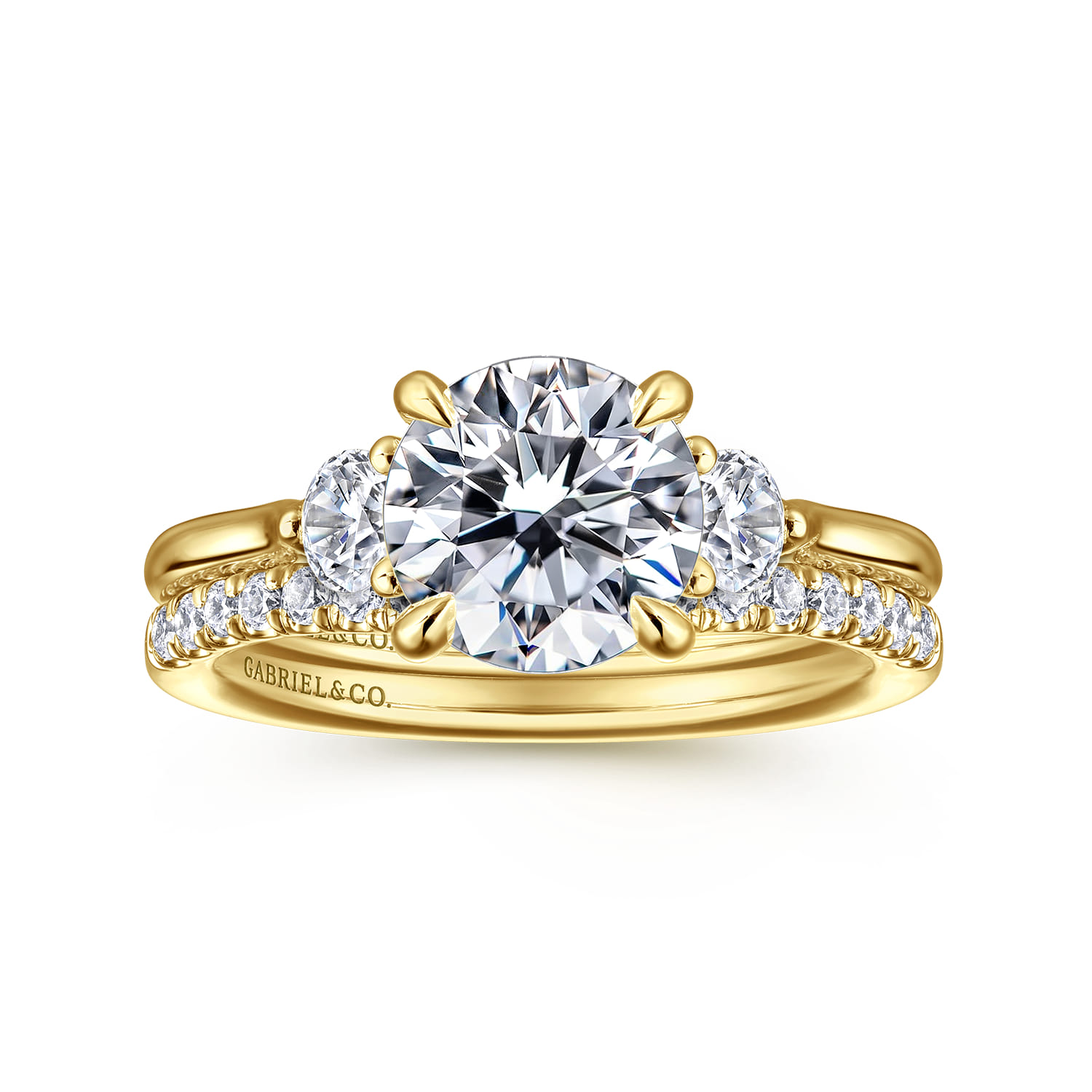 Madison - 14K Yellow Gold Round Three Stone Lotus Diamond Engagement Ring - 0.3 ct - Shot 4