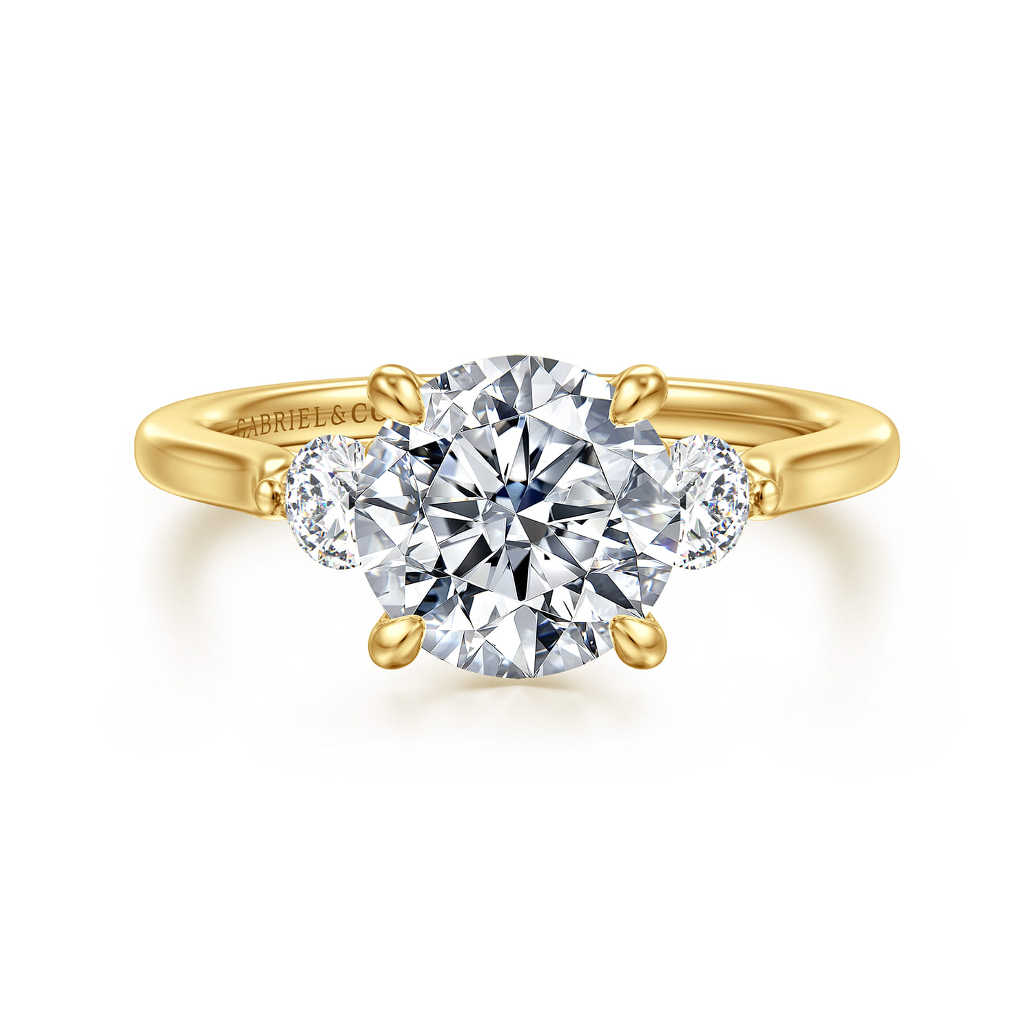 Madison - 14K Yellow Gold Round Three Stone Lotus Diamond Engagement Ring - 0.3 ct - Shot 1