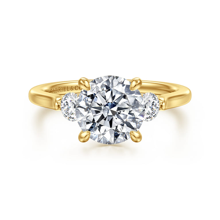 Madison - 14K Yellow Gold Round Three Stone Lotus Diamond Engagement Ring - 0.3 ct - Shot 1