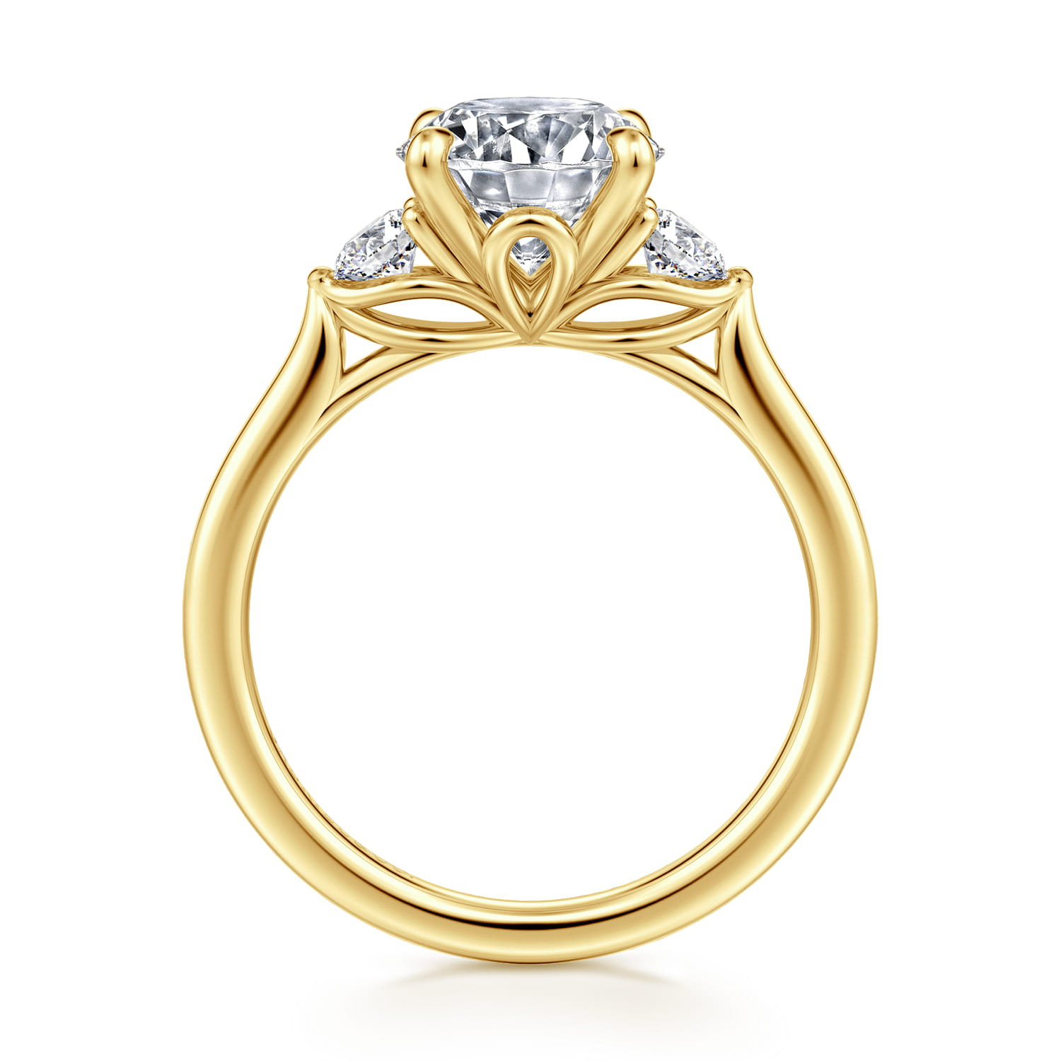 Madison - 14K Yellow Gold Round Three Stone Lotus Diamond Engagement Ring - 0.3 ct - Shot 2