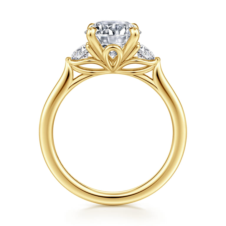 Madison - 14K Yellow Gold Round Three Stone Lotus Diamond Engagement Ring - 0.3 ct - Shot 2