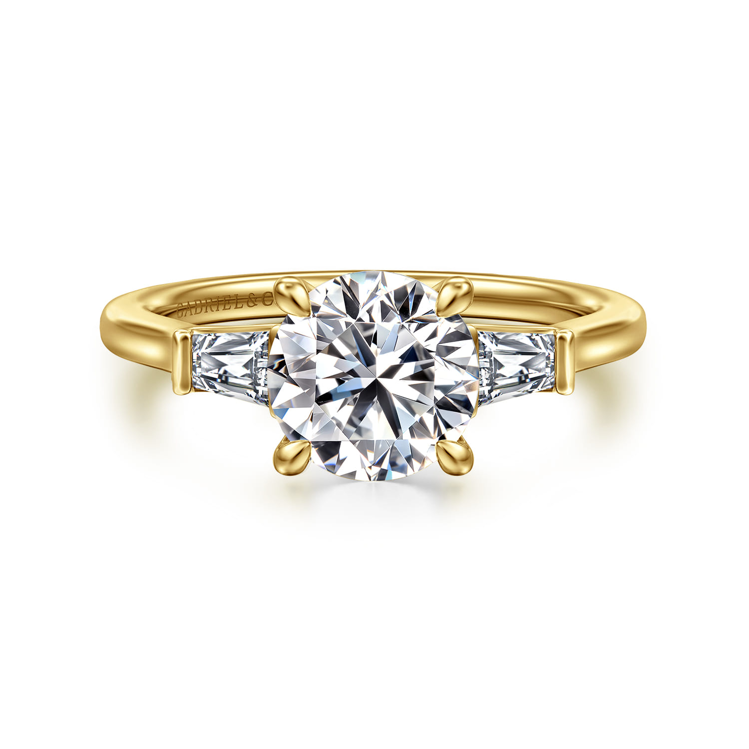 Miami - 14K Yellow Gold Oval Three Stone Lotus Diamond Engagement Ring - 0.3 ct - Shot 1