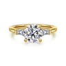 Miami - 14K Yellow Gold Oval Three Stone Lotus Diamond Engagement Ring - 0.3 ct