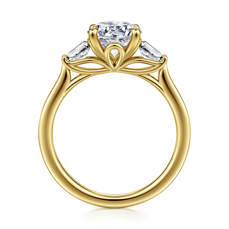 Miami - 14K Yellow Gold Oval Three Stone Lotus Diamond Engagement Ring - 0.3 ct - Shot 2