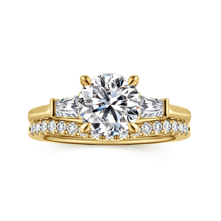 Miami - 14K Yellow Gold Oval Three Stone Lotus Diamond Engagement Ring - 0.3 ct - Shot 4