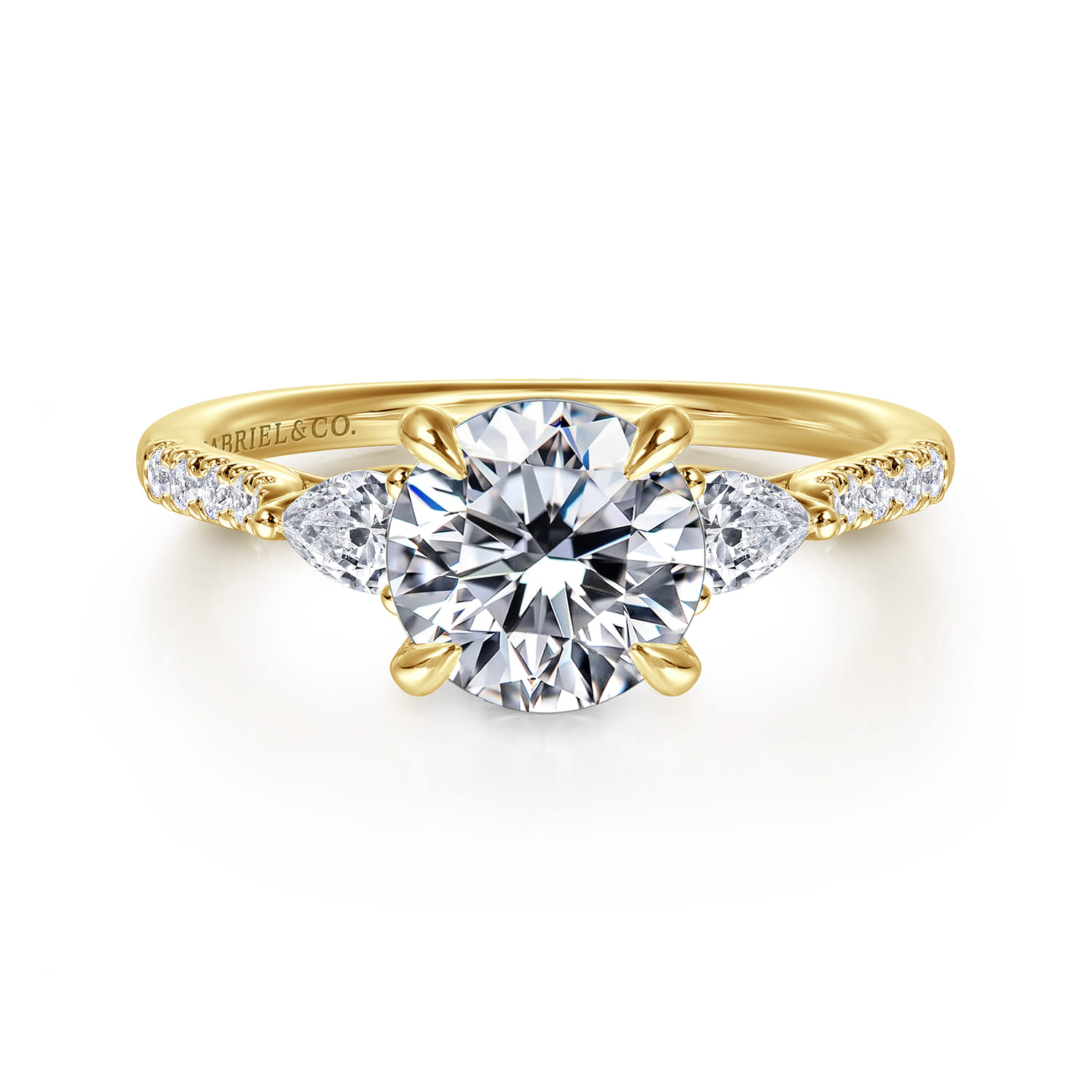 Monty - 14K Yellow Gold Round Three Stone Lotus Diamond Engagement Ring - 0.35 ct - Shot 1