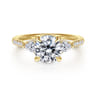 Monty - 14K Yellow Gold Round Three Stone Lotus Diamond Engagement Ring - 0.35 ct