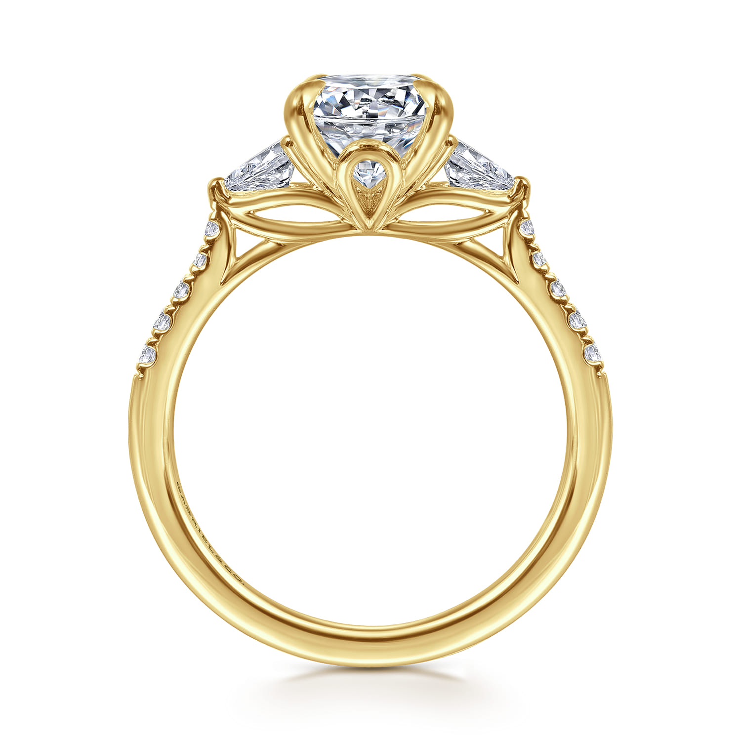 Monty - 14K Yellow Gold Round Three Stone Lotus Diamond Engagement Ring - 0.35 ct - Shot 2
