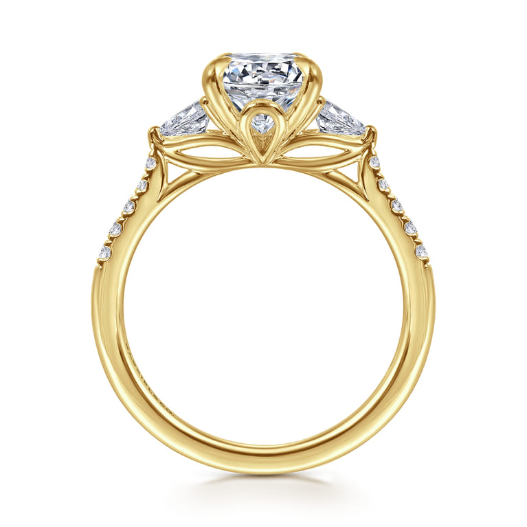 Monty - 14K Yellow Gold Round Three Stone Lotus Diamond Engagement Ring - 0.35 ct - Shot 2
