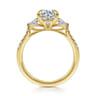 Monty - 14K Yellow Gold Round Three Stone Lotus Diamond Engagement Ring - 0.35 ct
