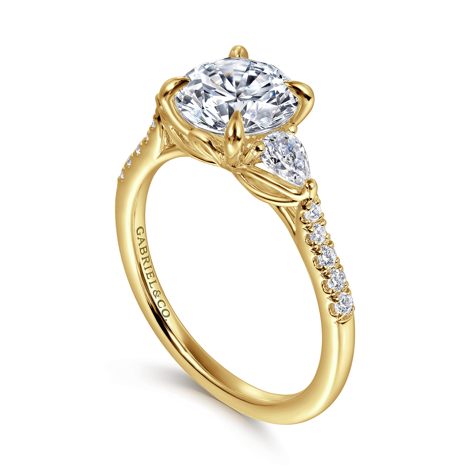 Monty - 14K Yellow Gold Round Three Stone Lotus Diamond Engagement Ring - 0.35 ct - Shot 3