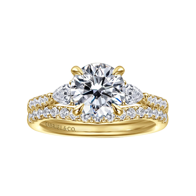 Monty - 14K Yellow Gold Round Three Stone Lotus Diamond Engagement Ring - 0.35 ct - Shot 4