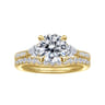Monty - 14K Yellow Gold Round Three Stone Lotus Diamond Engagement Ring - 0.35 ct
