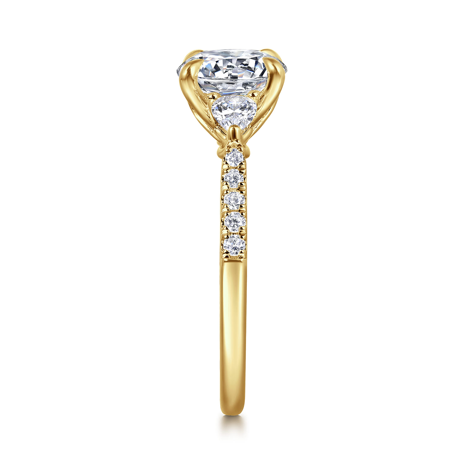 Monty - 14K Yellow Gold Round Three Stone Lotus Diamond Engagement Ring - 0.35 ct - Shot 5