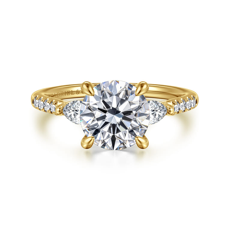 Monty - 14K Yellow Gold Round Three Stone Lotus Diamond Engagement Ring - 0.35 ct - Shot 1