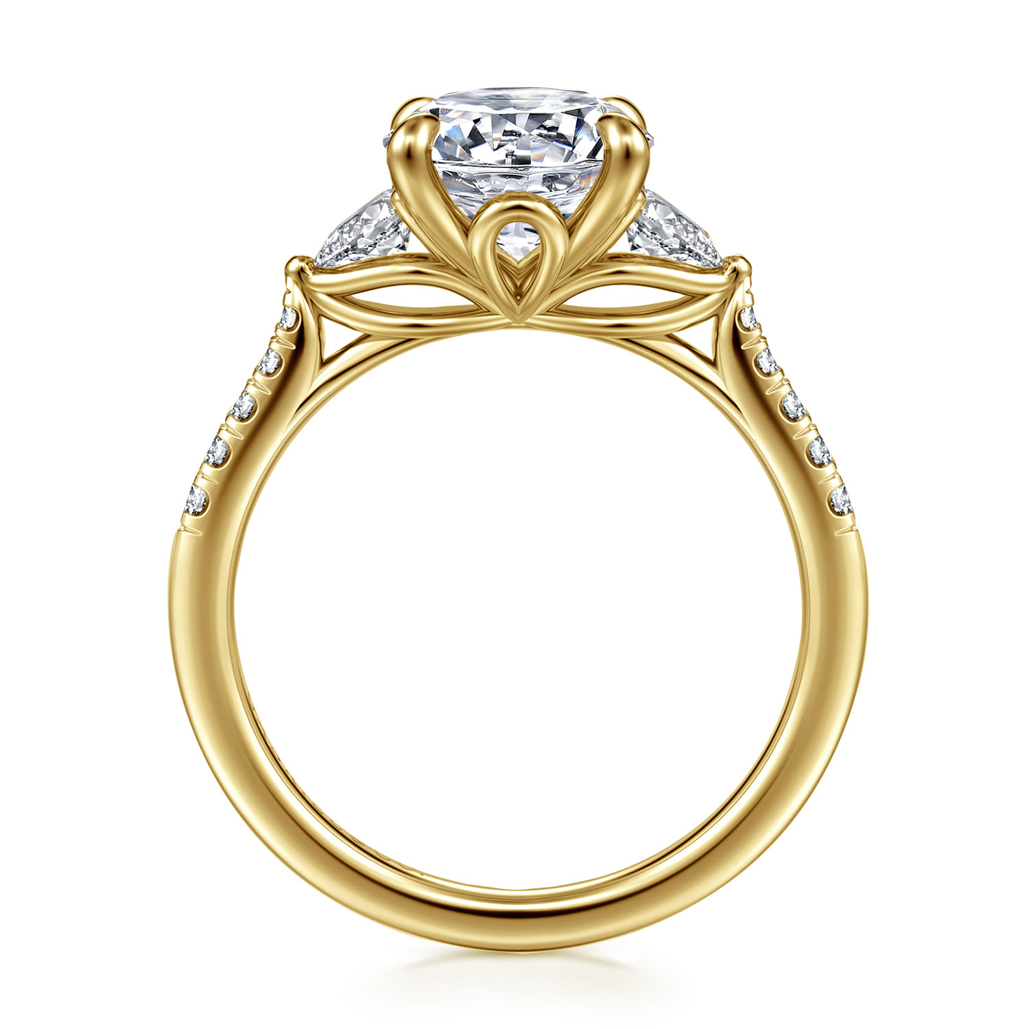 Monty - 14K Yellow Gold Round Three Stone Lotus Diamond Engagement Ring - 0.35 ct - Shot 2