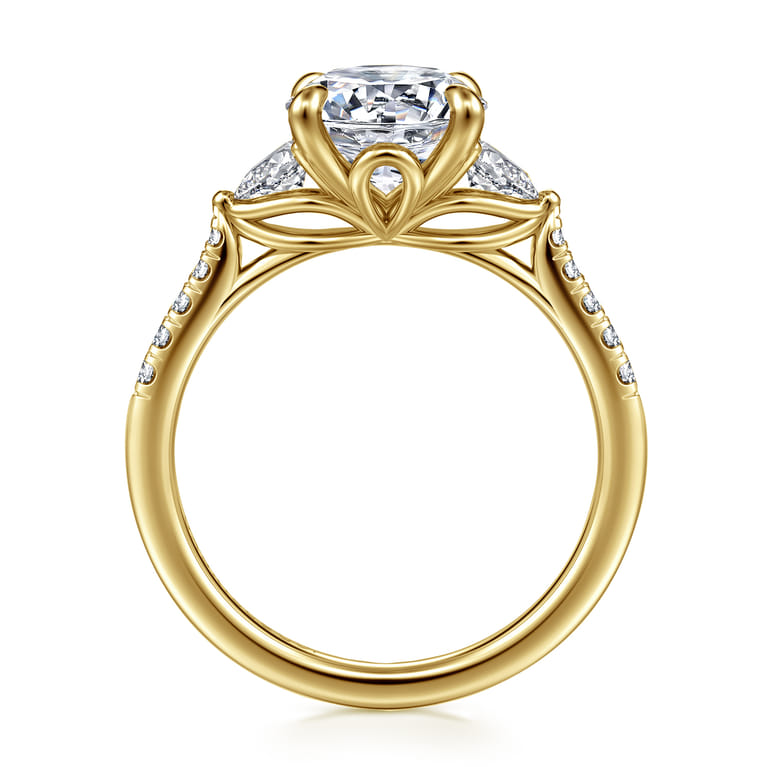 Monty - 14K Yellow Gold Round Three Stone Lotus Diamond Engagement Ring - 0.35 ct - Shot 2