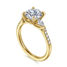 Monty - 14K Yellow Gold Round Three Stone Lotus Diamond Engagement Ring - 0.35 ct