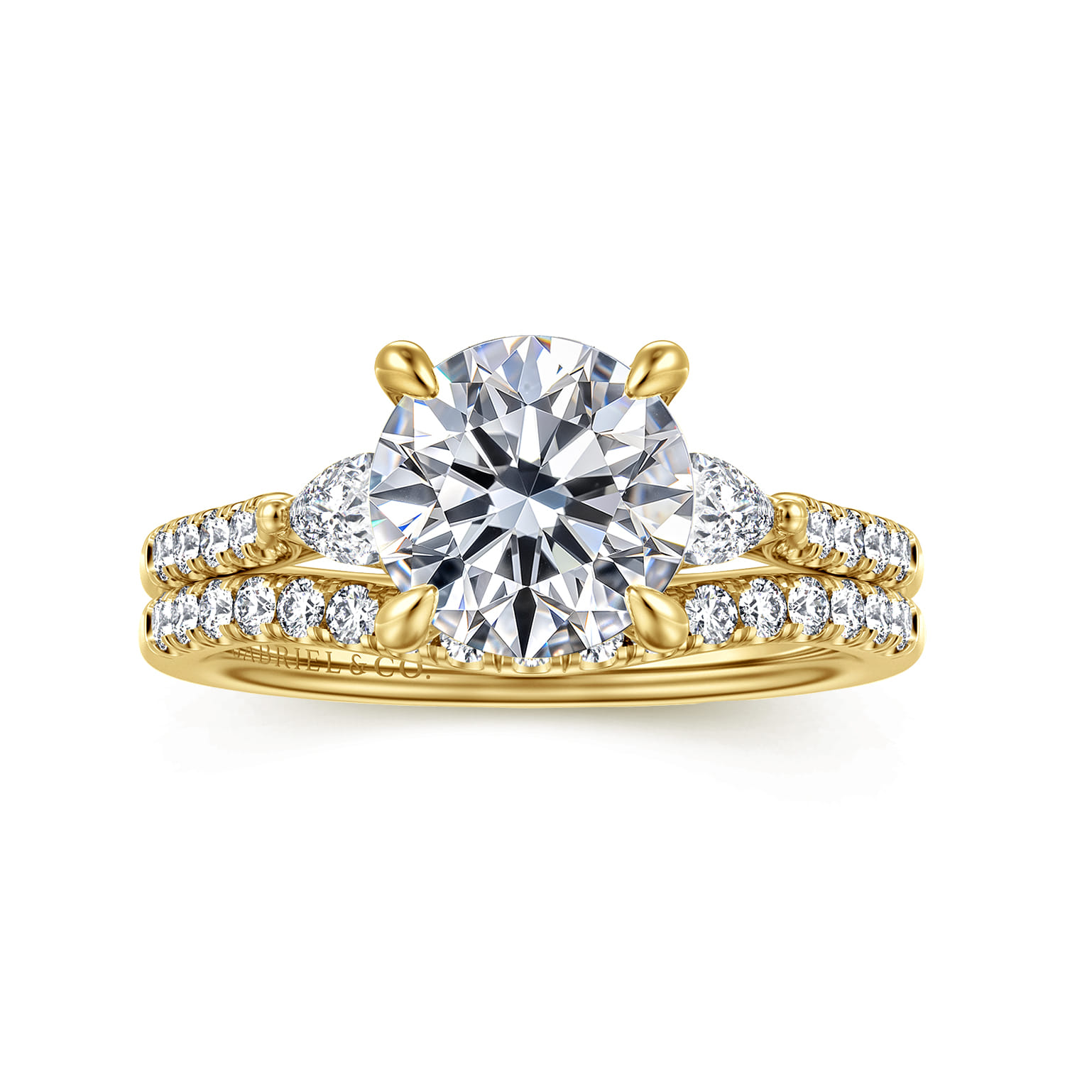 Monty - 14K Yellow Gold Round Three Stone Lotus Diamond Engagement Ring - 0.35 ct - Shot 4