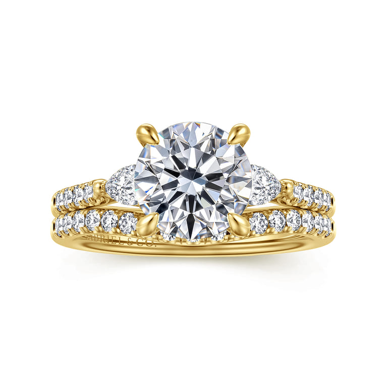 Monty - 14K Yellow Gold Round Three Stone Lotus Diamond Engagement Ring - 0.35 ct - Shot 4