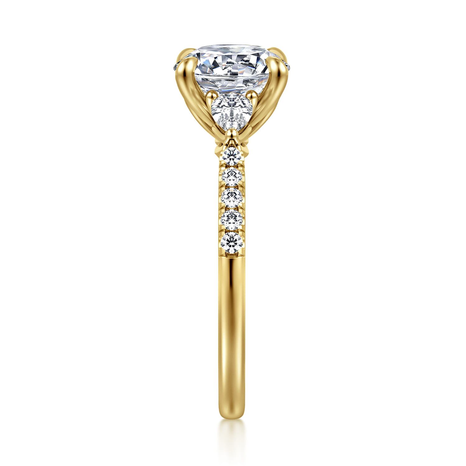 Monty - 14K Yellow Gold Round Three Stone Lotus Diamond Engagement Ring - 0.35 ct - Shot 5