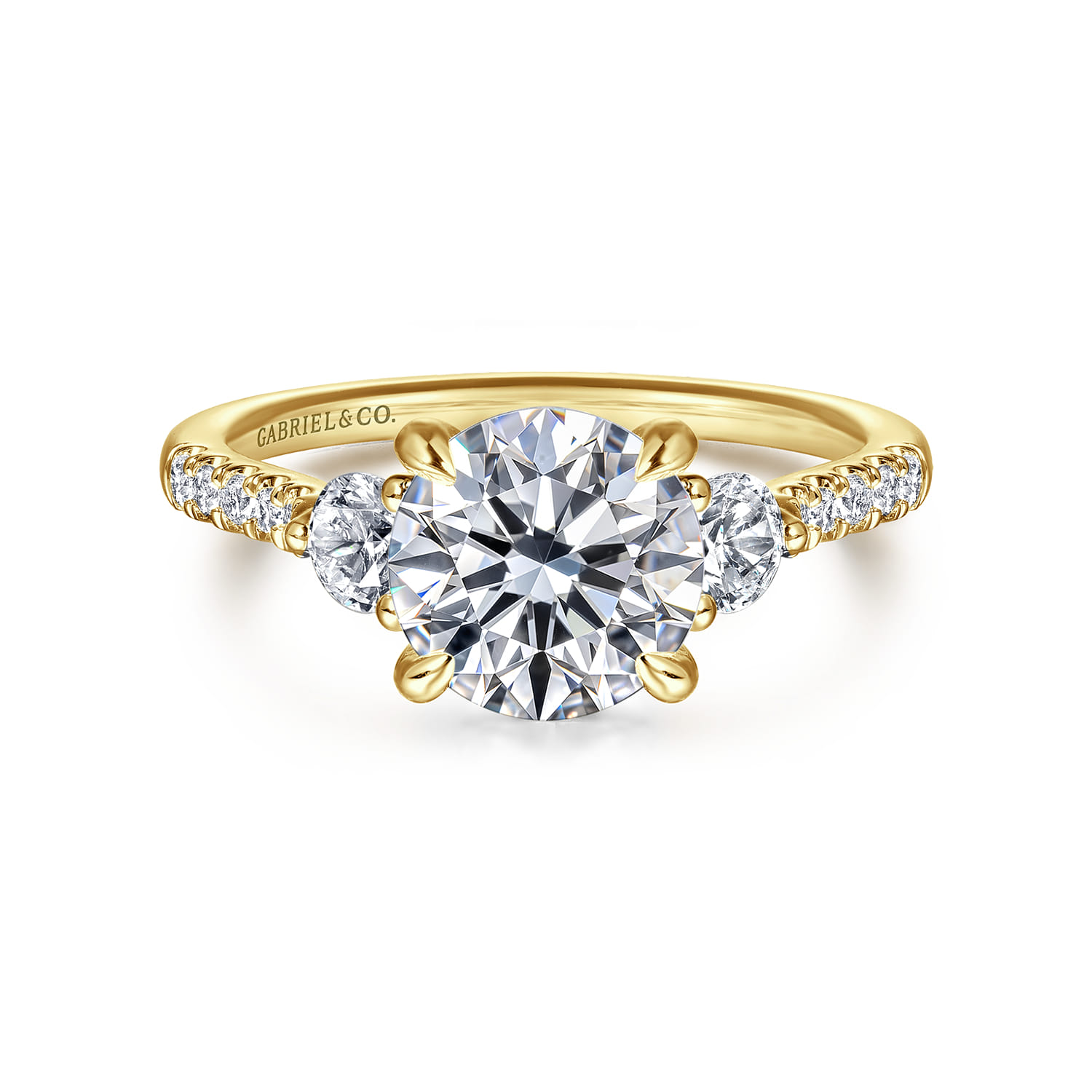 Moon - 14K Yellow Gold Round Three Stone Lotus Diamond Engagement Ring - 0.4 ct - Shot 1