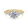 Moon - 14K Yellow Gold Round Three Stone Lotus Diamond Engagement Ring - 0.4 ct