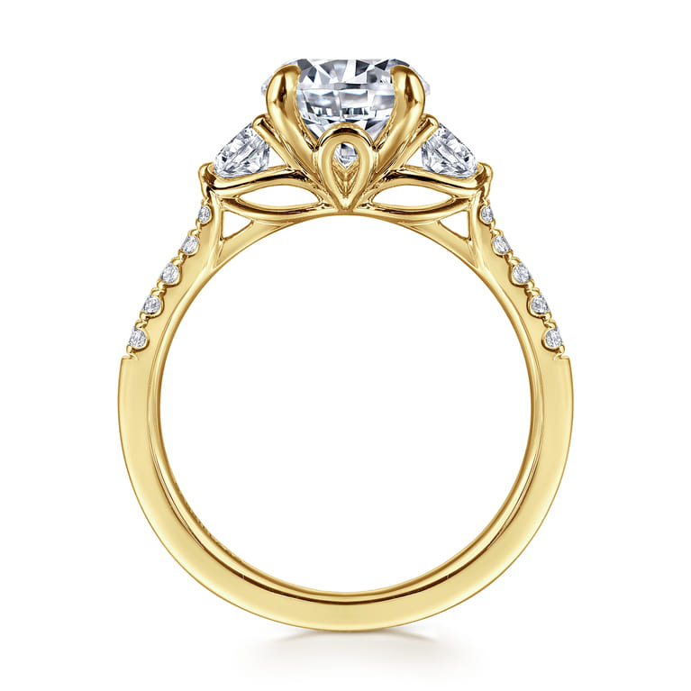 Moon - 14K Yellow Gold Round Three Stone Lotus Diamond Engagement Ring - 0.4 ct - Shot 2