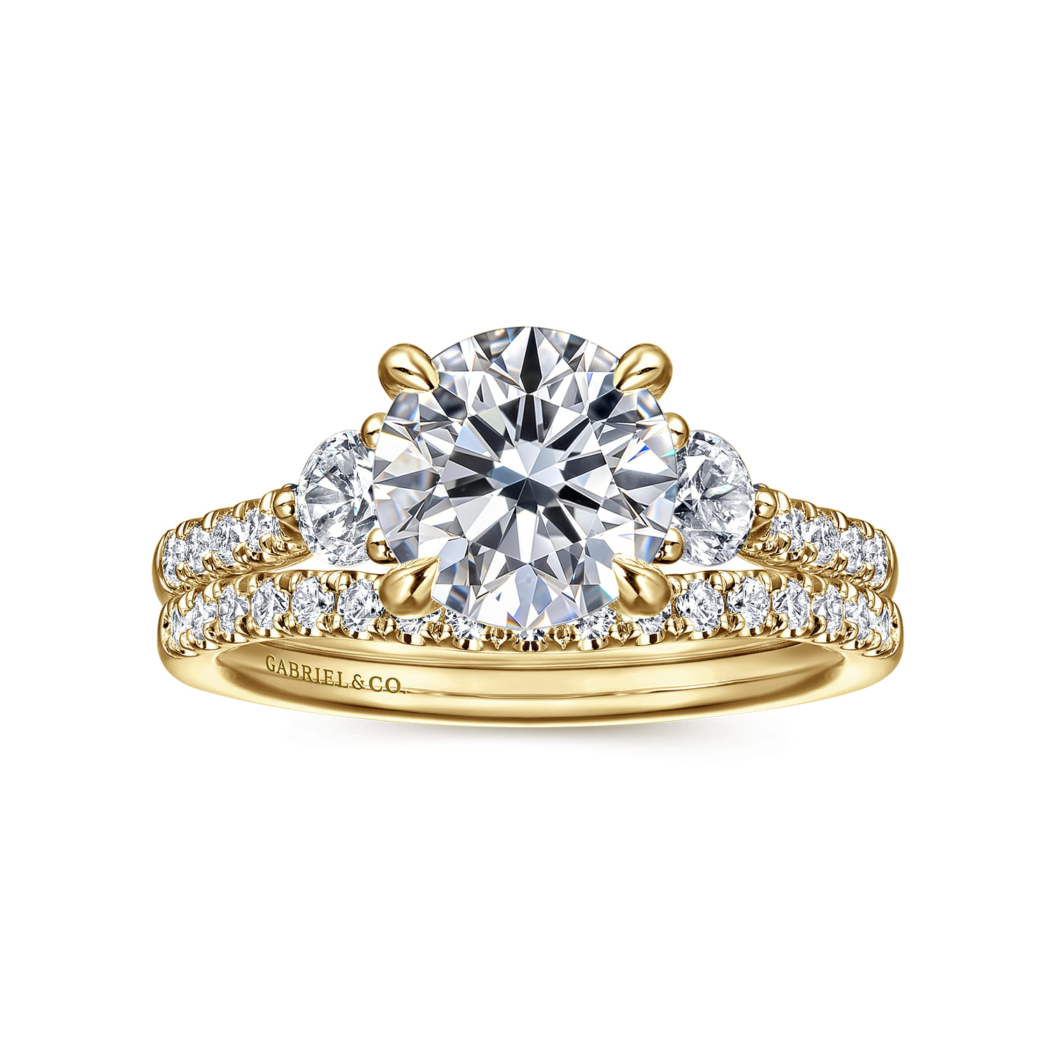 Moon - 14K Yellow Gold Round Three Stone Lotus Diamond Engagement Ring - 0.4 ct - Shot 4