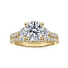 Moon - 14K Yellow Gold Round Three Stone Lotus Diamond Engagement Ring - 0.4 ct