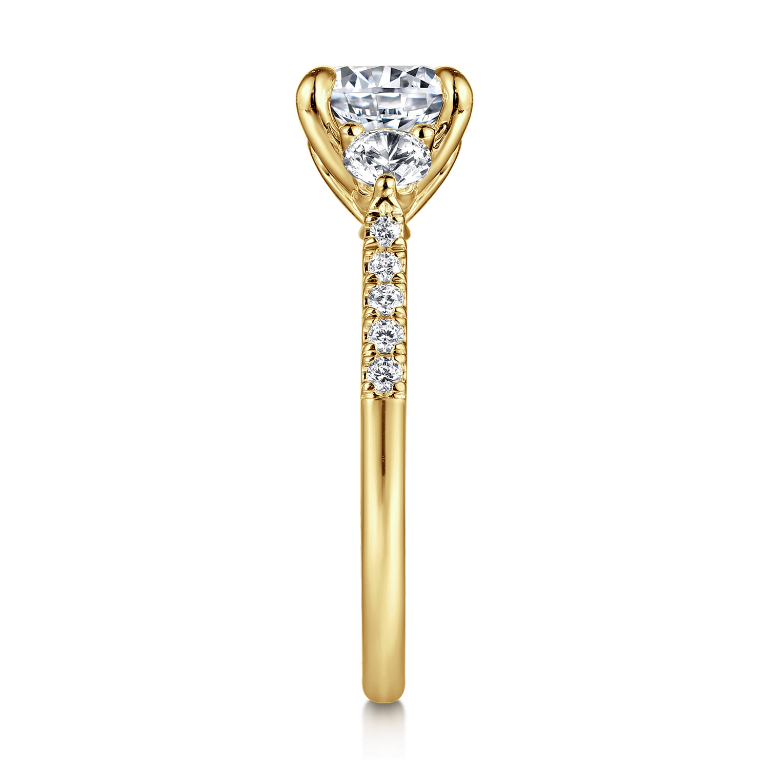 Moon - 14K Yellow Gold Round Three Stone Lotus Diamond Engagement Ring - 0.4 ct - Shot 5