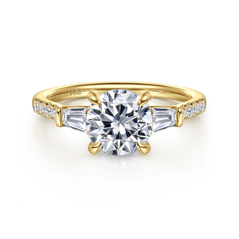 Nadia - 14K Yellow Gold Round Three Stone Lotus Diamond Engagement Ring - 0.45 ct - Shot 1