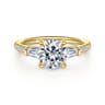 Nadia - 14K Yellow Gold Round Three Stone Lotus Diamond Engagement Ring - 0.45 ct