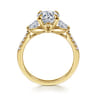Nadia - 14K Yellow Gold Round Three Stone Lotus Diamond Engagement Ring - 0.45 ct