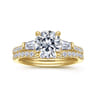 Nadia - 14K Yellow Gold Round Three Stone Lotus Diamond Engagement Ring - 0.45 ct