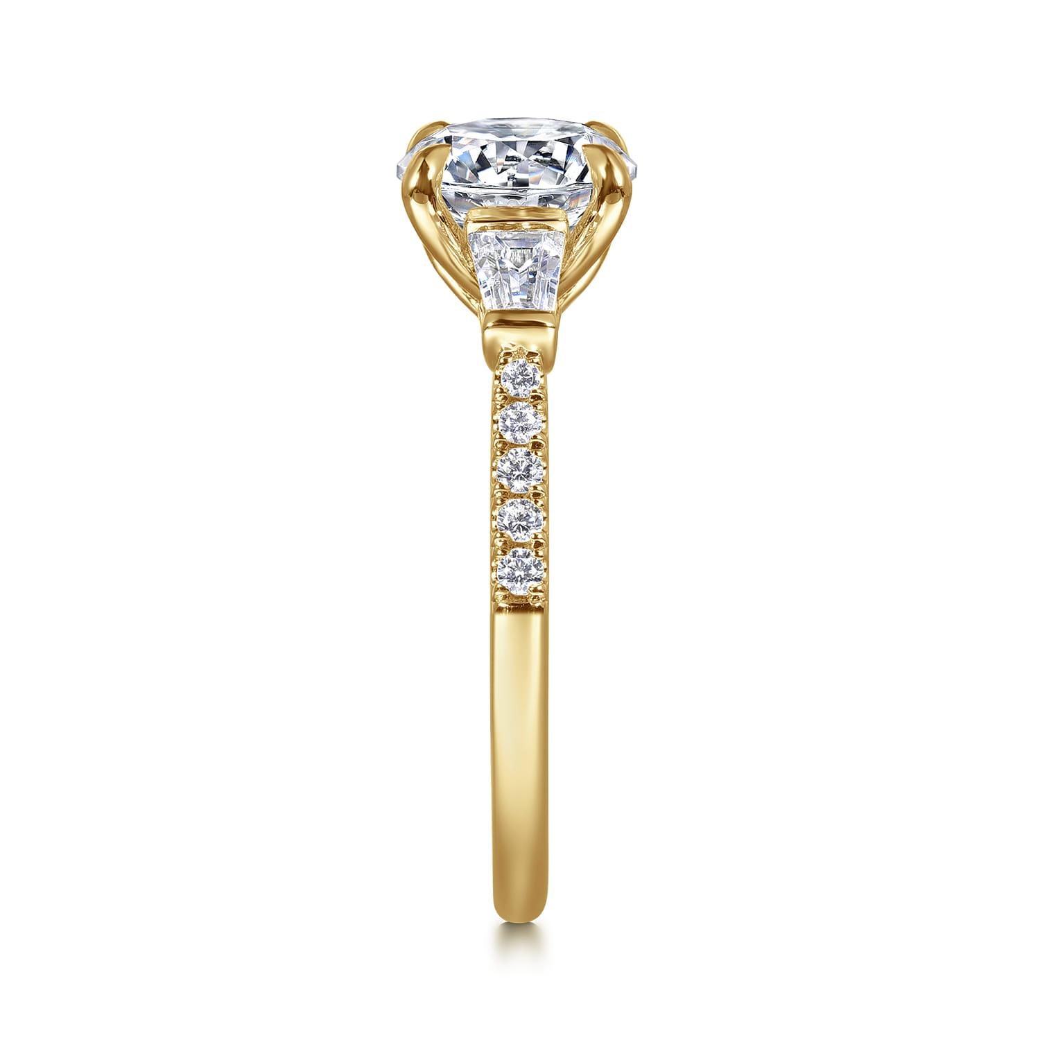Nadia - 14K Yellow Gold Round Three Stone Lotus Diamond Engagement Ring - 0.45 ct - Shot 5