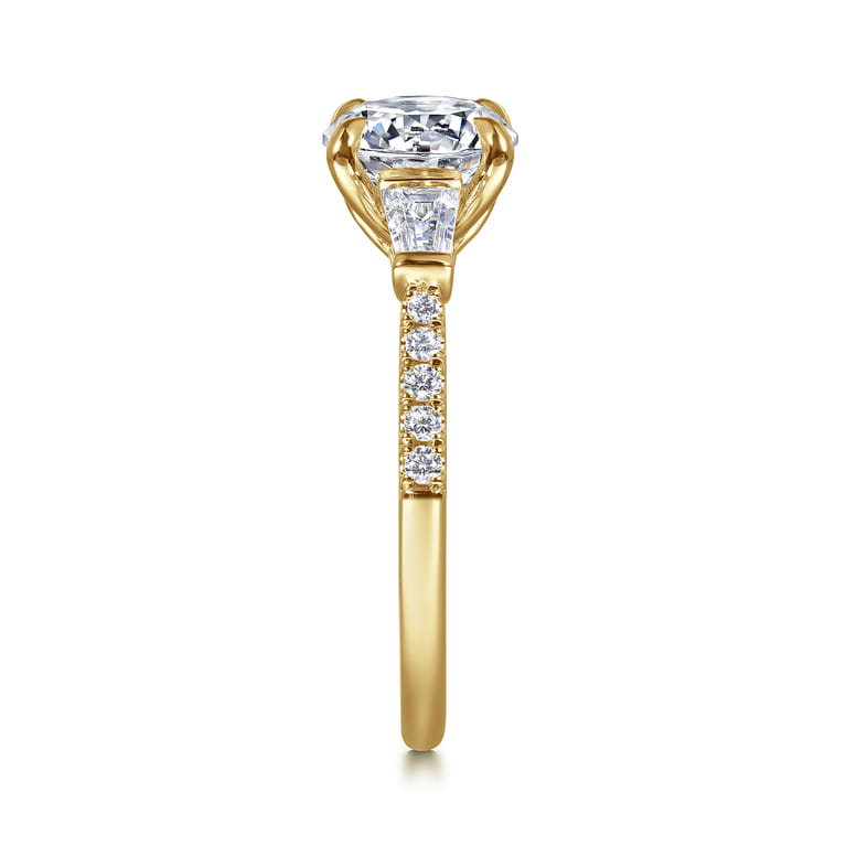 Nadia - 14K Yellow Gold Round Three Stone Lotus Diamond Engagement Ring - 0.45 ct - Shot 5