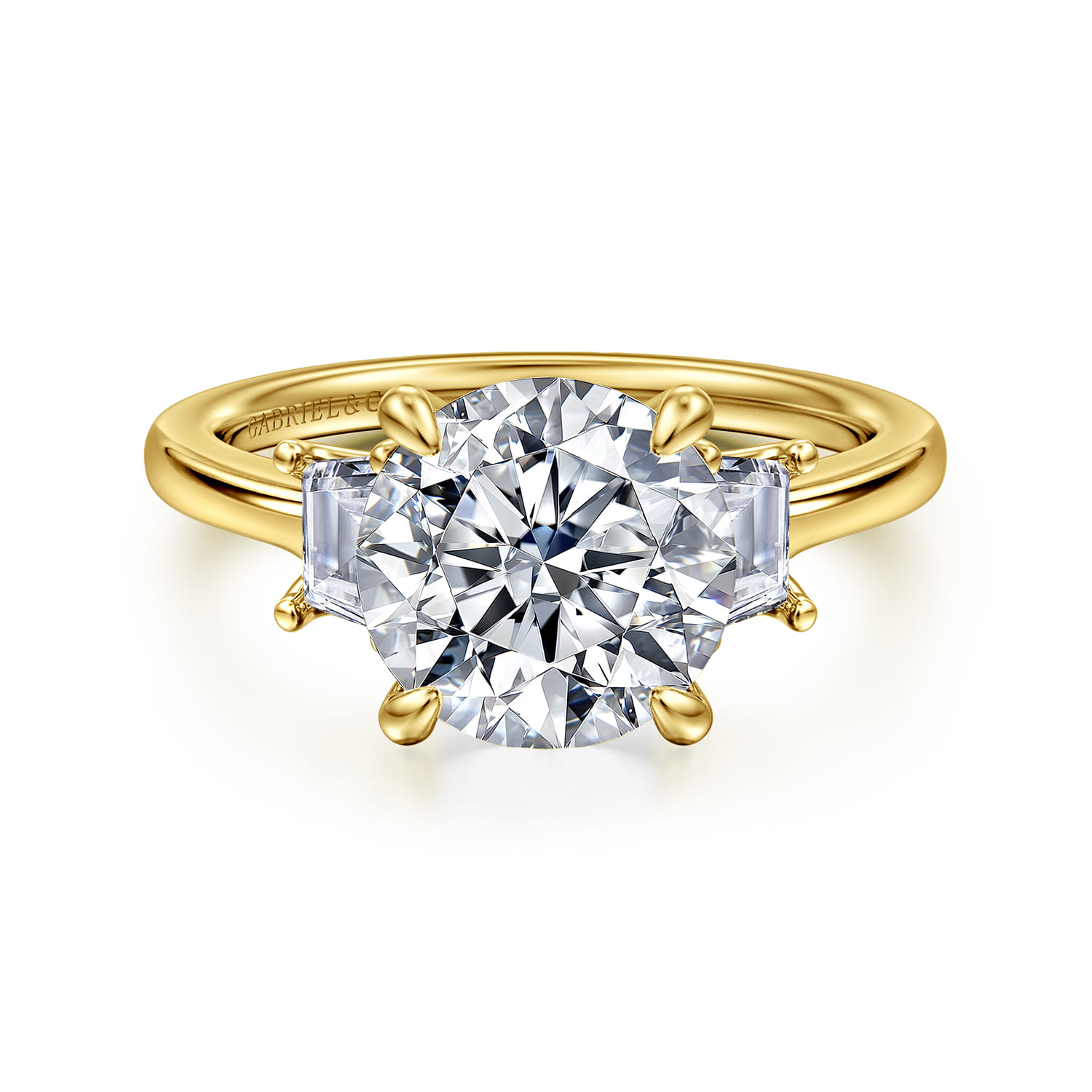 Nigela - 14K Yellow Gold Round Three Stone Lotus Diamond Engagement Ring - 0.4 ct - Shot 1