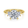 Nigela - 14K Yellow Gold Round Three Stone Lotus Diamond Engagement Ring - 0.4 ct