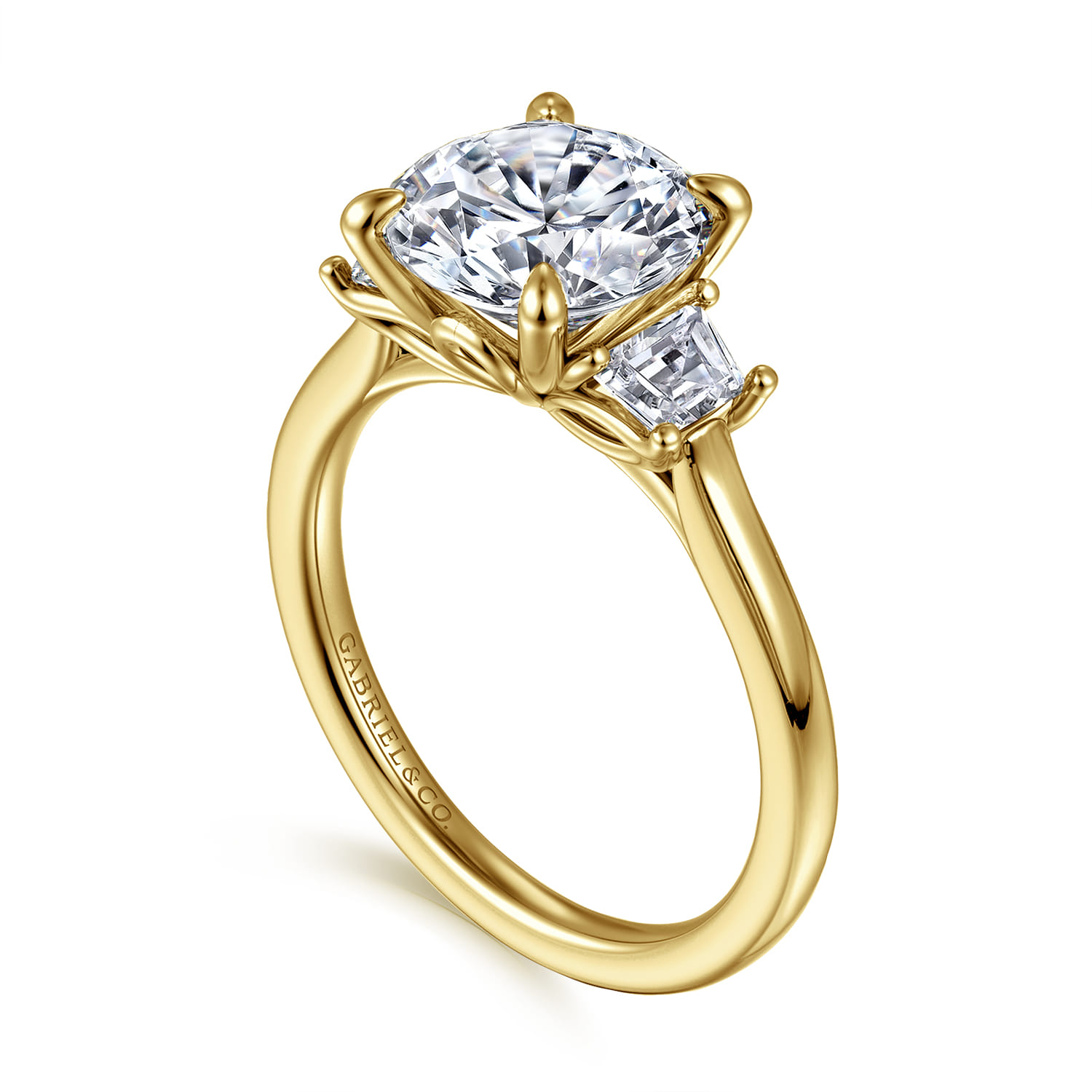 Nigela - 14K Yellow Gold Round Three Stone Lotus Diamond Engagement Ring - 0.4 ct - Shot 3